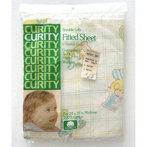 New! Vintage CURITY Baby Crib Fitted Sheet Animals Alphabet Letters Cotton USA